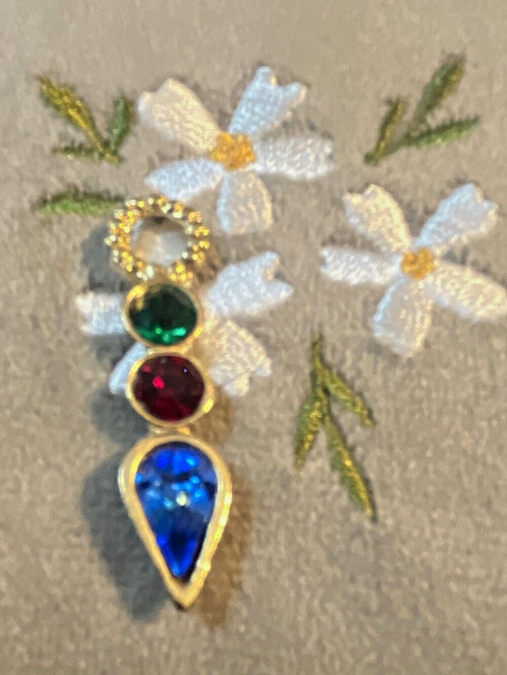 Gold Tone Multicolor Crystal Teardrop Charm Pendant w/ Blue Stone Bezel